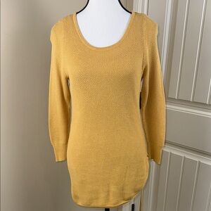 Reitmans Sweater Long Mustard Yellow Side Ruching Crochet-look Women's Size M